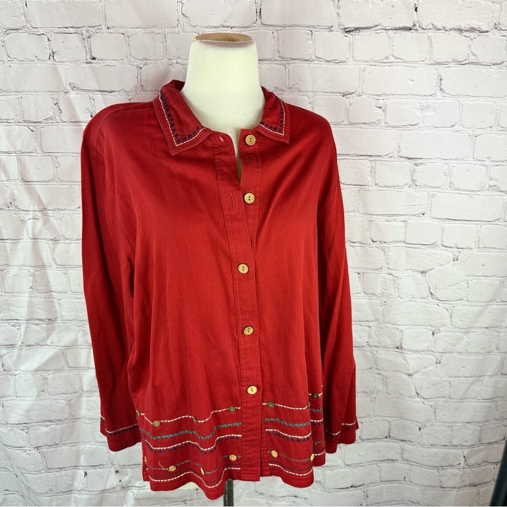 vtg Coldwater Creek embroidered Button-Front Shirt Embellished women L shacket